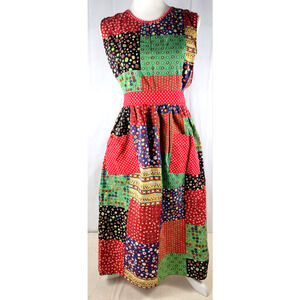 Vintage 70s Neiman Marcus Cotton Patchwork Apron Polka Dot Pockets Retro Kitchen